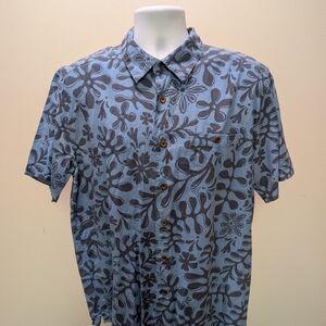 Men's Blue Floral Short-Sleeve Button-Down Shirt